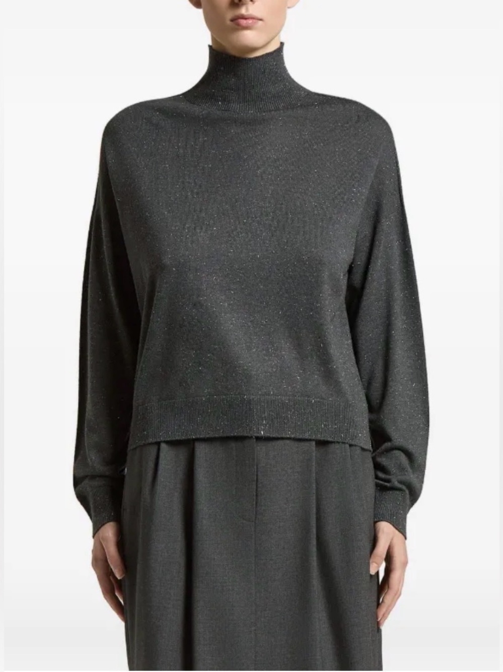 Peserico Mock-neck Pullover Knit Sweater in Dark Grey Size 42 (M)